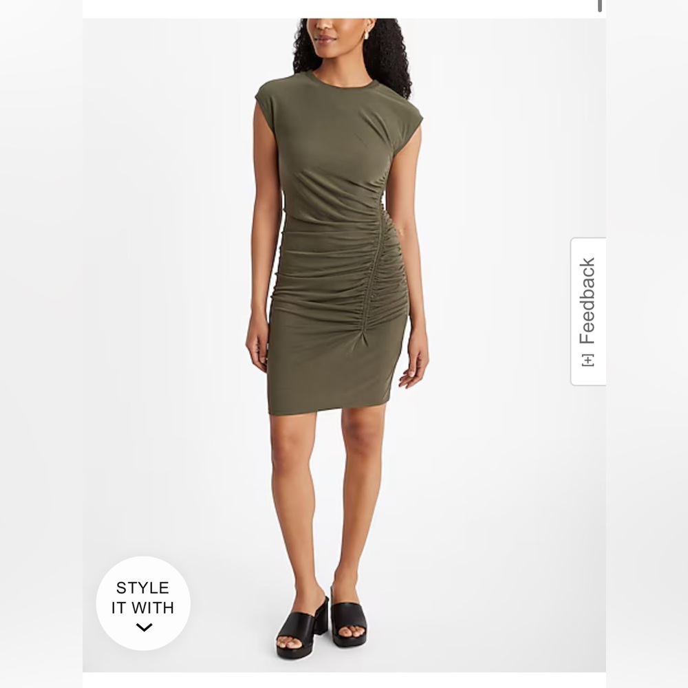 Express Crew Neck Short Sleeve Ruched Mini T-Shirt Dress